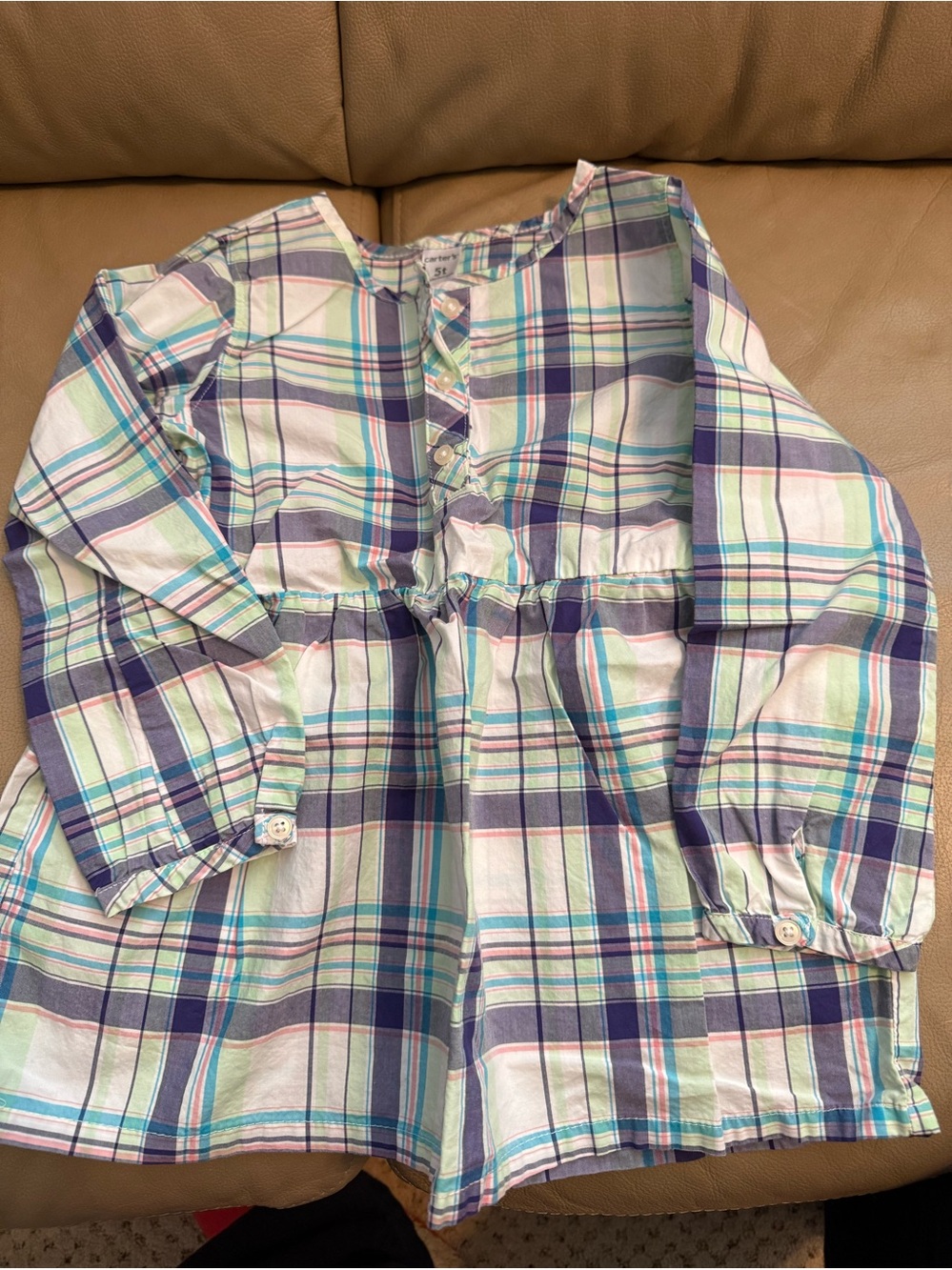 Carter's Plaid Long-Sleeve Tunic Top - White, Purple, Teal